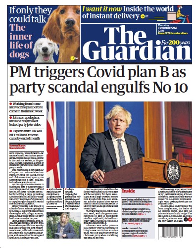 The Guardian Newspaper Front Page (UK) for 9 December 2021