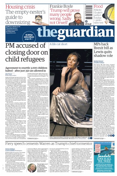 The Guardian Newspaper Front Page (UK) for 9 February 2017