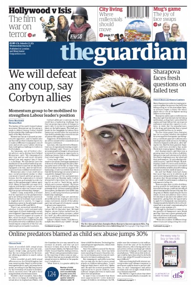 The Guardian Newspaper Front Page (UK) for 9 March 2016