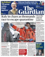 The Guardian (UK) Newspaper Front Page for 9 March 2020