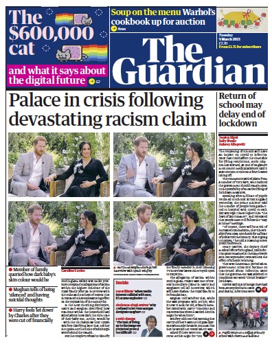 The Guardian Newspaper Front Page (UK) for 9 March 2021