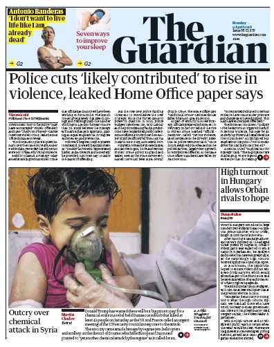The Guardian Newspaper Front Page (UK) for 9 April 2018
