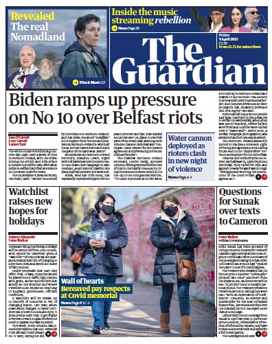 The Guardian Newspaper Front Page (UK) for 9 April 2021