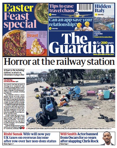 The Guardian Newspaper Front Page (UK) for 9 April 2022