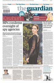 The Guardian (UK) Newspaper Front Page for 9 May 2014