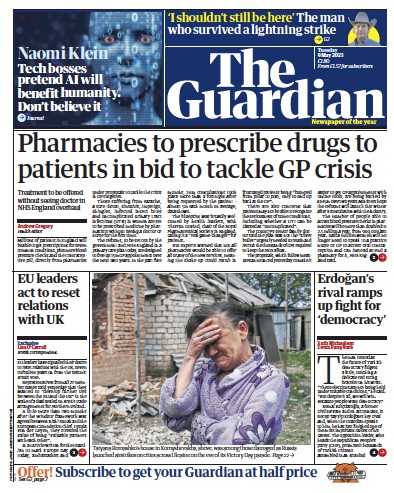 The Guardian Newspaper Front Page (UK) for 9 May 2023