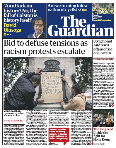 The Guardian Newspaper Front Page (UK) for 9 June 2020