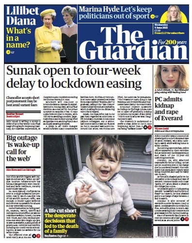 The Guardian Newspaper Front Page (UK) for 9 June 2021