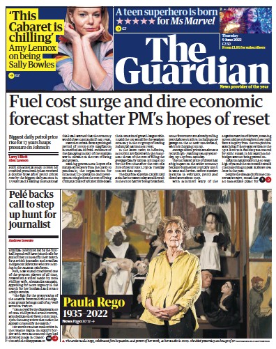 The Guardian Newspaper Front Page (UK) for 9 June 2022