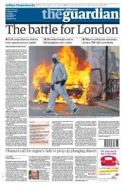 The Guardian (UK) Newspaper Front Page for 9 August 2011