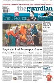 The Guardian Newspaper Front Page (UK) for 9 August 2013