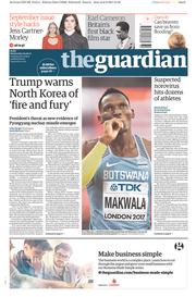 The Guardian (UK) Newspaper Front Page for 9 August 2017