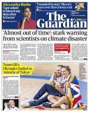 The Guardian (UK) Newspaper Front Page for 9 August 2021