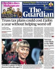 The Guardian (UK) Newspaper Front Page for 9 August 2022