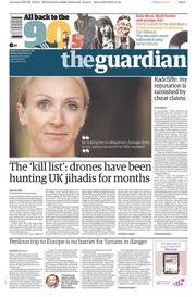 The Guardian (UK) Newspaper Front Page for 9 September 2015