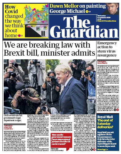 The Guardian Newspaper Front Page (UK) for 9 September 2020