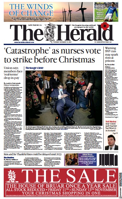 The Herald Newspaper Front Page (UK) for 10 November 2022