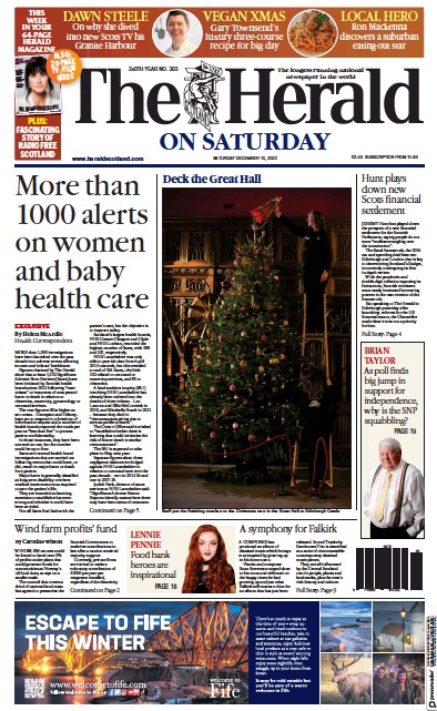The Herald Newspaper Front Page (UK) for 10 December 2022