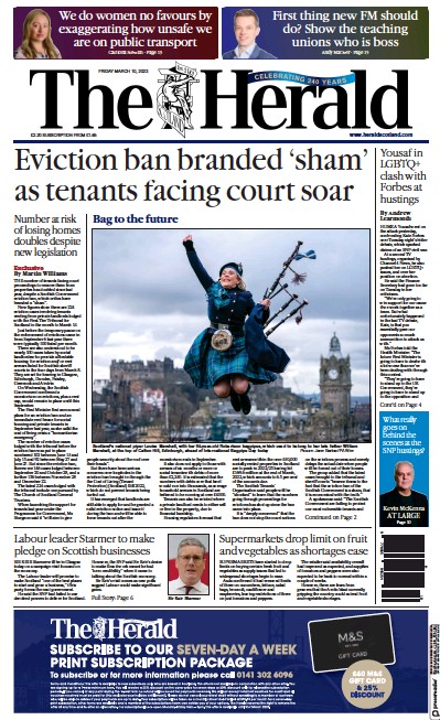 The Herald Newspaper Front Page (UK) for 10 March 2023