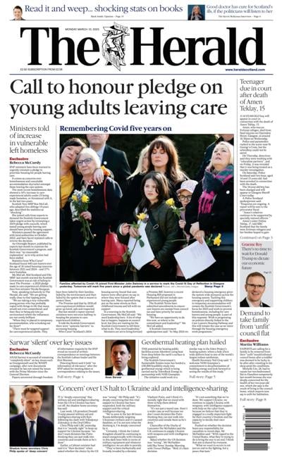 The Herald Newspaper Front Page (UK) for 10 March 2025