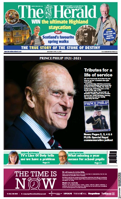 The Herald Newspaper Front Page (UK) for 10 April 2021