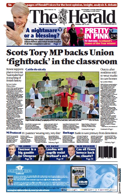 The Herald Newspaper Front Page (UK) for 10 June 2021