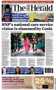 The Herald (UK) Newspaper Front Page for 10 August 2021