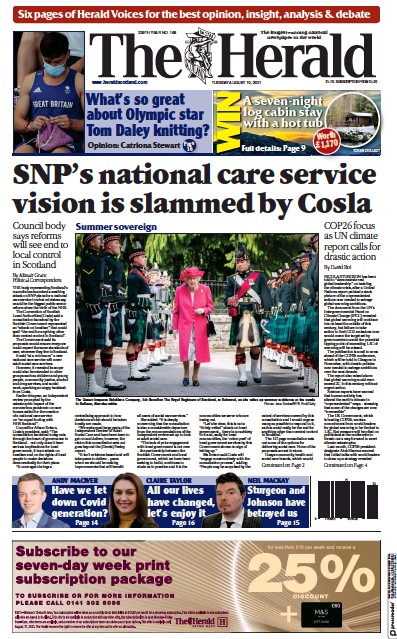 The Herald Newspaper Front Page (UK) for 10 August 2021