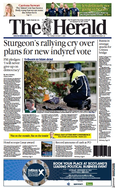 The Herald Newspaper Front Page (UK) for 11 October 2022