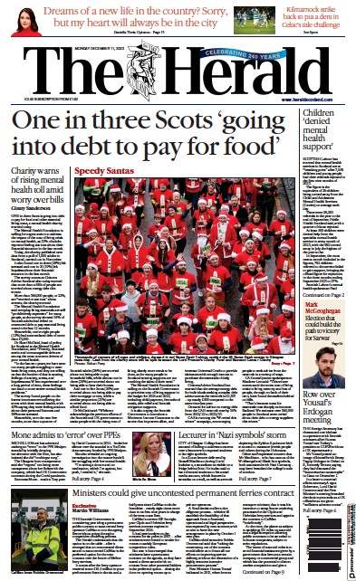 The Herald Newspaper Front Page (UK) for 11 December 2023
