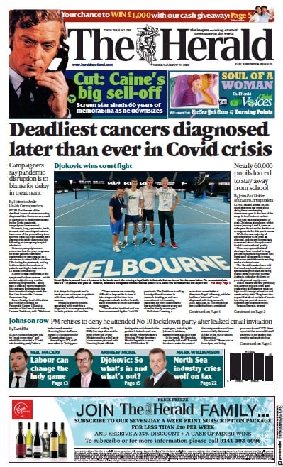 The Herald Newspaper Front Page (UK) for 11 January 2022