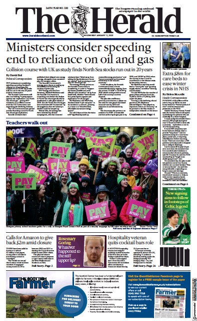 The Herald Newspaper Front Page (UK) for 11 January 2023