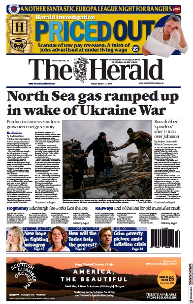 The Herald Newspaper Front Page (UK) for 11 March 2022