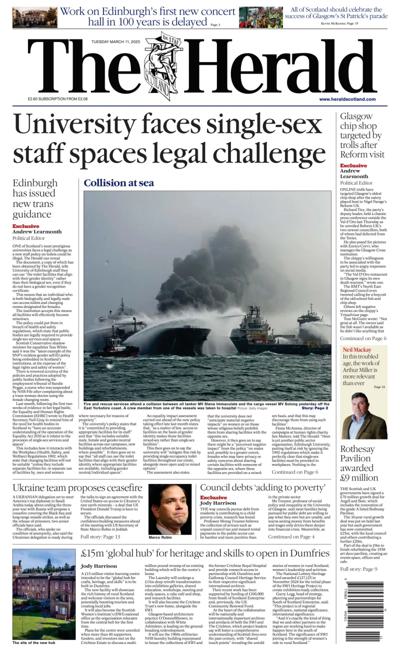 The Herald Newspaper Front Page (UK) for 11 March 2025