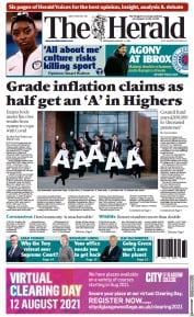 The Herald (UK) Newspaper Front Page for 11 August 2021