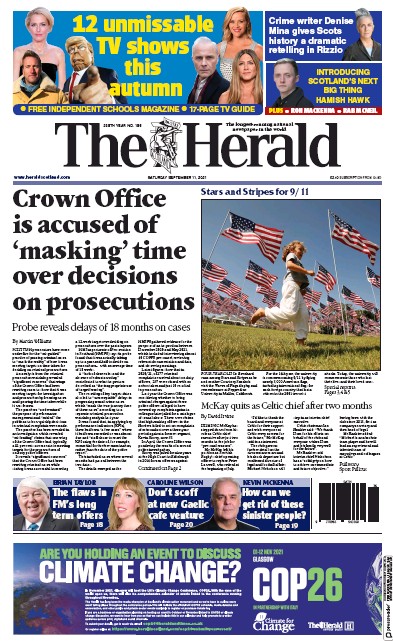 The Herald Newspaper Front Page (UK) for 11 September 2021