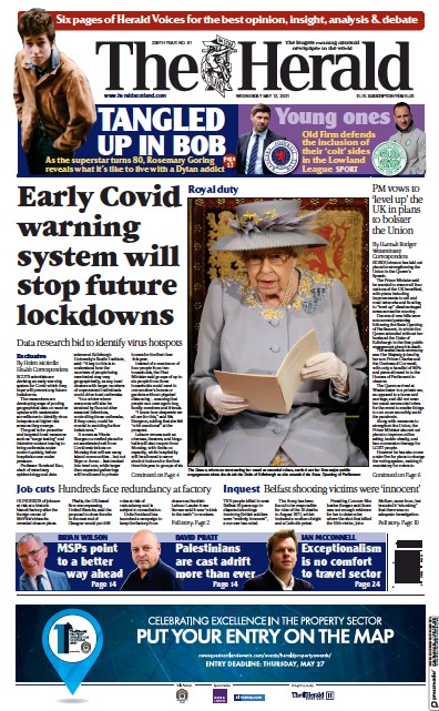 The Herald Newspaper Front Page (UK) for 12 May 2021