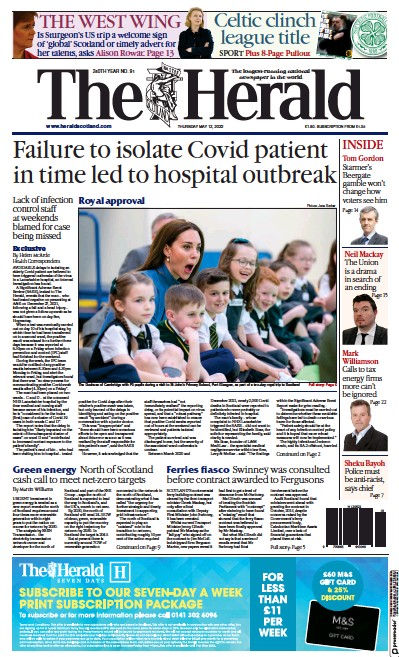 The Herald Newspaper Front Page (UK) for 12 May 2022