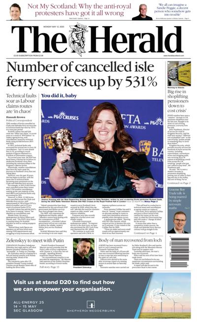 The Herald Newspaper Front Page (UK) for 12 May 2025