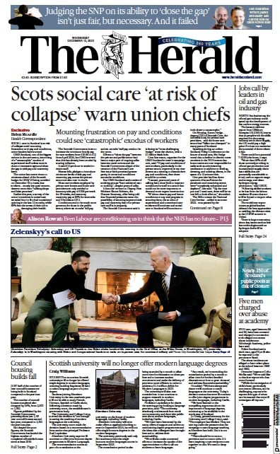 The Herald Newspaper Front Page (UK) for 13 December 2023