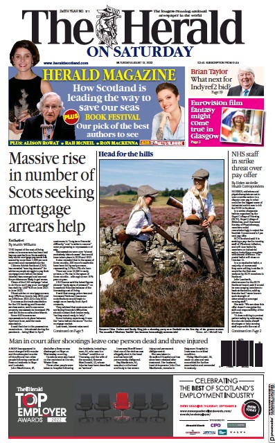 The Herald Newspaper Front Page (UK) for 13 August 2022