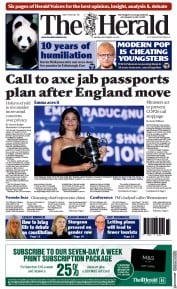 The Herald (UK) Newspaper Front Page for 13 September 2021