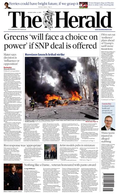 The Herald Newspaper Front Page (UK) for 14 April 2025