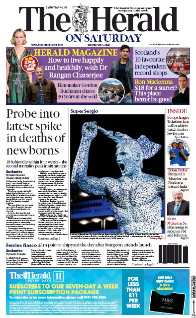 The Herald Newspaper Front Page (UK) for 14 May 2022