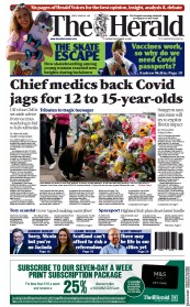 The Herald (UK) Newspaper Front Page for 14 September 2021