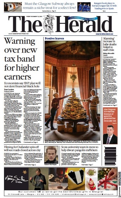 The Herald Newspaper Front Page (UK) for 15 December 2023