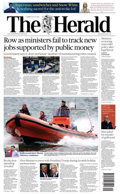 The Herald Newspaper Front Page (UK) for 15 July 2025