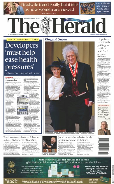 The Herald Newspaper Front Page (UK) for 16 March 2023