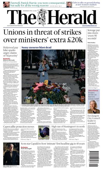The Herald Newspaper Front Page (UK) for 16 April 2025