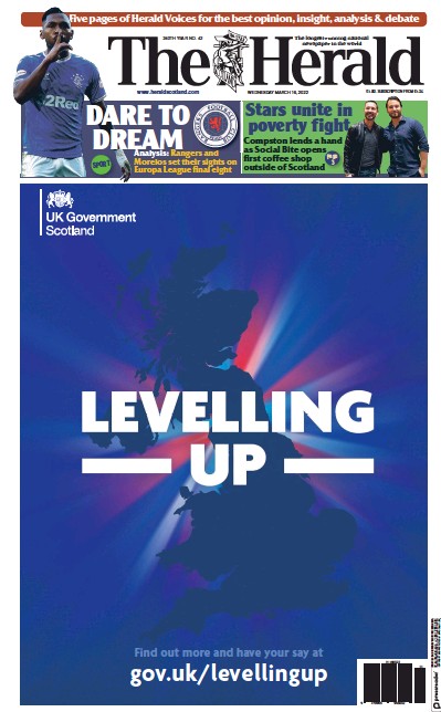 The Herald Newspaper Front Page (UK) for 17 March 2022